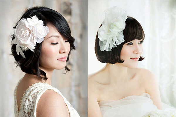 شینیون موی عروس کوتاه با گل مصنوعی